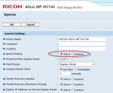 System Device Settings dialog